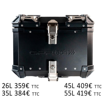 Top Case UNIVERSEL  - 45 L - Aluminium Noir avec dosseret - Vue 1